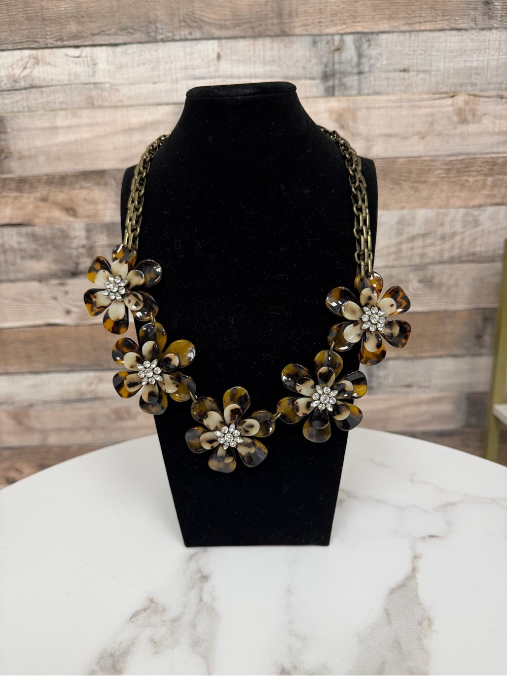 Baublebar tortoiseshell flower necklace with crystal center OS
